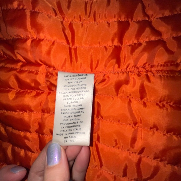 Women's Orange Toggle Coat with Faux Fur Collar - Picture 7 of 8